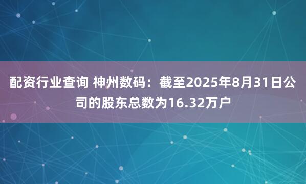 配资行业查询 神州数码：截至2025年8月31日公司的股东总数为16.32万户
